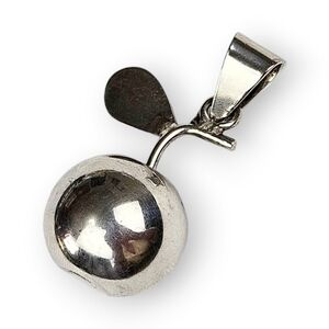 Vintage Apple Pendant Silver Plated Shiny Dimensional Fruit Teacher 1 5/8" Long